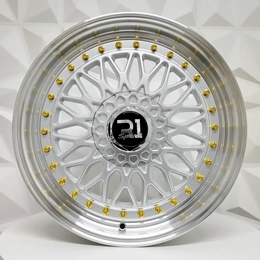 RIN 17X7.5 4-100/114.3 R1 SPORT F6625 SILVER MACHINE LIP GOLD RIVETS ET35 CB73.1